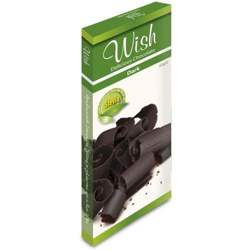 Wish Delicious Dark Chocolate with Stevia Αυθεντική Σοκολάτα Υγείας με Στέβια 50g